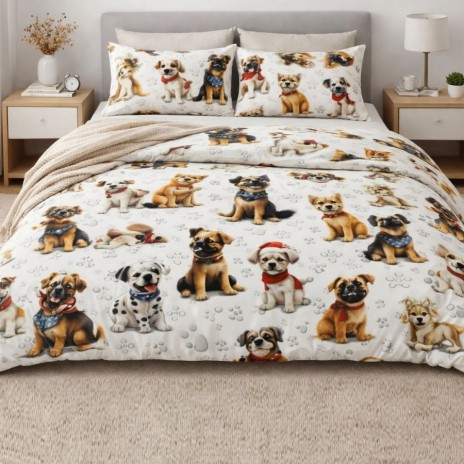Lenjerie de pat dubla bumbac 100% ranforce cu catei 4 piese Fabricata in Romania