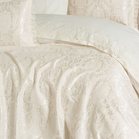 Set lux cuvertura jacquard crem 250x260cm, model Silva, Cotton Box