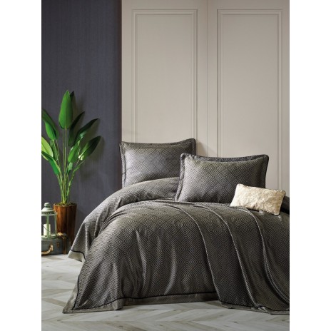 Set lux cuvertura jacquard 250x260cm+2 fete perna,Esta Dark Blue
