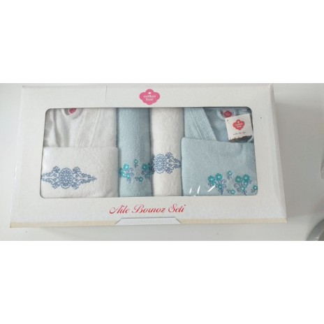 Set matrimonial 2 halate baie +4 prosoape, Mint/Crem decolorat partial