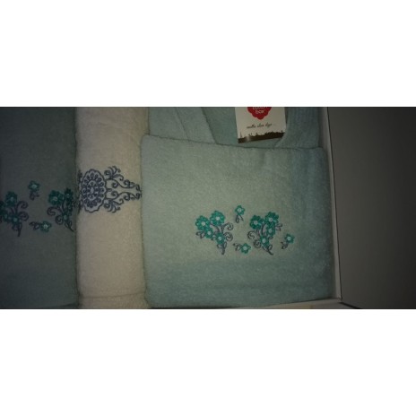 Set matrimonial 2 halate baie +4 prosoape, Mint/Crem decolorat partial