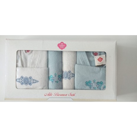 Set matrimonial 2 halate baie +4 prosoape, Mint/Crem decolorat partial