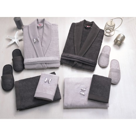 Set matrimonial bambus si bumbac, Cotton Box, Antracit/Gri