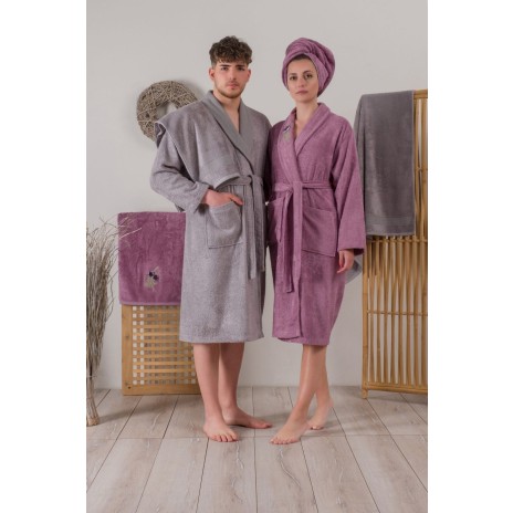 Set matrimonial bambus si bumbac, Cotton Box, Damson/Grey