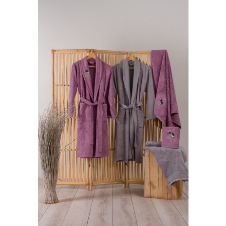Set matrimonial bambus si bumbac, Cotton Box, Damson/Grey