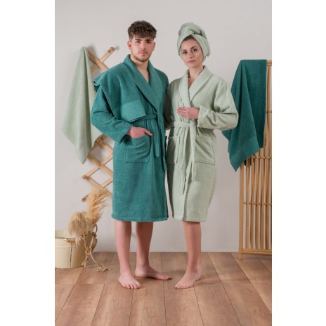 Set matrimonial bumbac jacquard Cotton Box Camilla Green, cuvertură și lenjerie pentru pat dublu