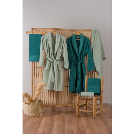 Set matrimonial bumbac jacquard Cotton Box Camilla Green, cuvertură și lenjerie pentru pat dublu