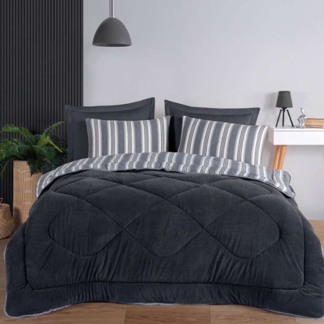 Set dormit pilota iarna pat dublu cu fata catifelata Soft Line Gri Antracit