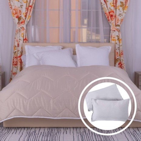 Set pilota lana iarna 200x215cm cu 2 perne antialergice, culoare cappuccino