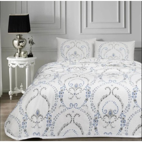 Set pique Lenjerie si Cuvertura bumbac 100%, 4 piese, TAC, Altessa Mavi