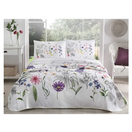 Set pique Lenjerie si Cuvertura bumbac 100%, 4 piese, TAC, Beauty Lila