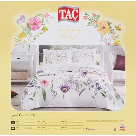 Set pique Lenjerie si Cuvertura bumbac 100%, 4 piese, TAC, Beauty Lila