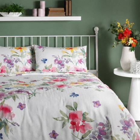 set pique TAC floral multicolor cu flori pastelate bumbac 100 la suta cu cearceaf elastic 160x200 cm