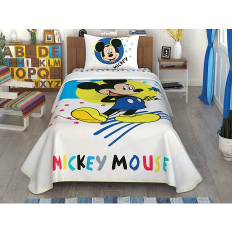 Set pique Lenjerie si Cuvertura bumbac 100%, Mickey Mouse