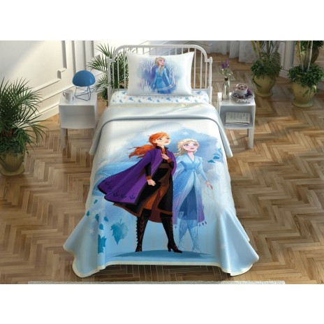 Set pique Lenjerie si Cuvertura bumbac 100%, Disney Frozen 2 Sisters