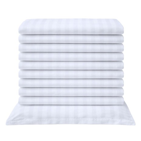 Set 10 fete de perna damasc hotelier alb dungi 3 cm 50x70 cm 300TC