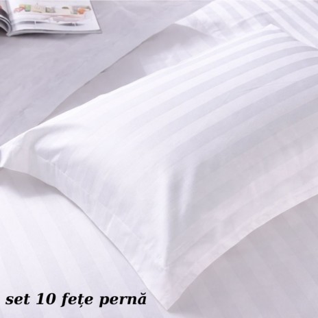 Set 10 fete de perna damasc hotelier alb dungi 3 cm 50x70 cm 300TC