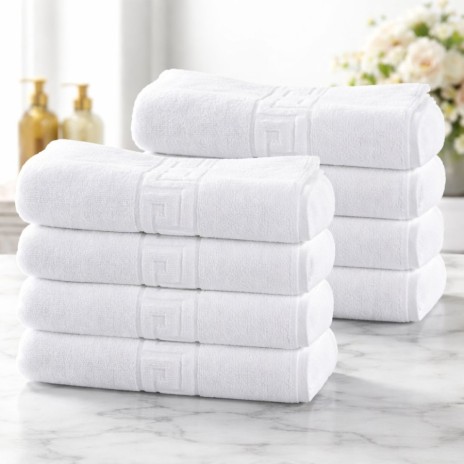 Set promo 8 prosoape albe 100% bumbac, 450 g/mp, dimensiuni 50x90 cm