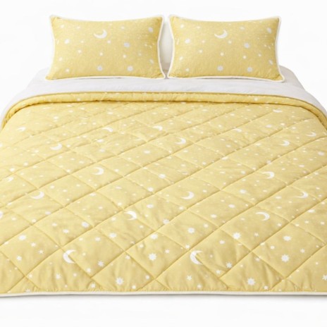 set promo pilota pat dublu 200x215 cu perne cadou galben luna si stele Pucioasa Ralex