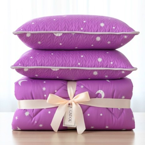 set promo pilota pat dublu 200x215 cu perne cadou mov luna si stele Pucioasa Ralex
