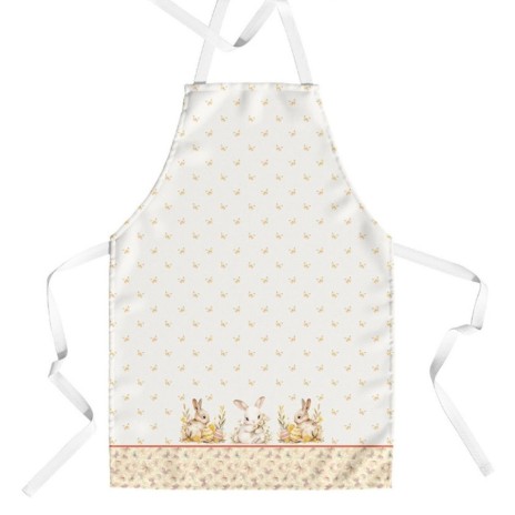 Sort de bucătărie Ginny din bumbac 100%, decorat cu iepurași și flori delicate, ideal pentru un decor festiv de Paște.