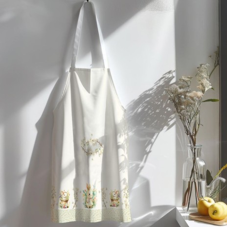 Sort de bucătărie YoYo din bumbac 100%, cu iepurași și flori pastelate, perfect pentru decorul festiv de Paște.