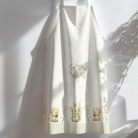 Sort de bucătărie YoYo din bumbac 100%, cu iepurași și flori pastelate, perfect pentru decorul festiv de Paște.