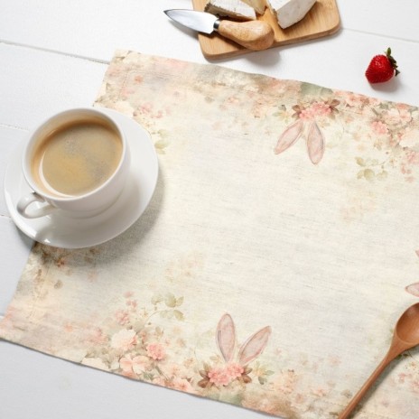 Set 4 suporturi farfurie din bumbac 100% pentru Paște, Elon floral pastelat cu iepuras imprimeu digital